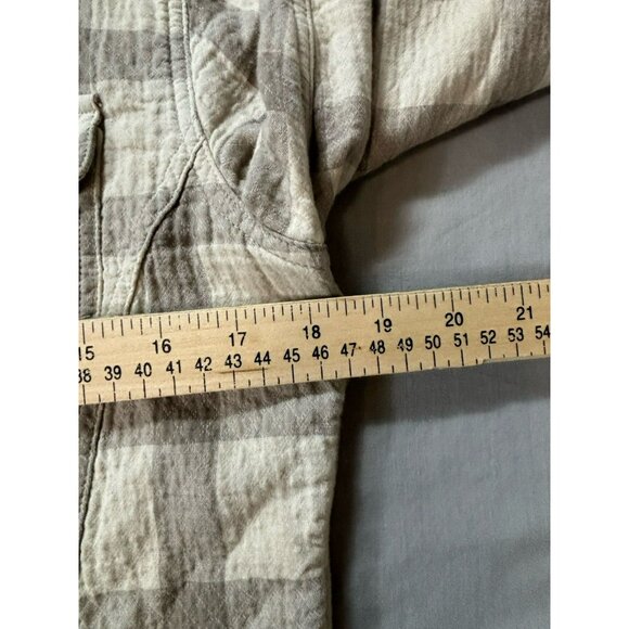 prAna Shirt Womens Medium Gray Beige Plaid Flannel Lined Snap Shacket Outdoor - Picture 3 of 6